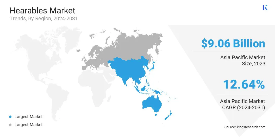 Hearables Market Size & Share, By Region, 2024-2031